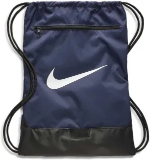 Nike Brasilia Training Gymsack, Drawstring Backpack with Zipper Pocket and Reinforced Bottom, Midnight Navy/Black/White