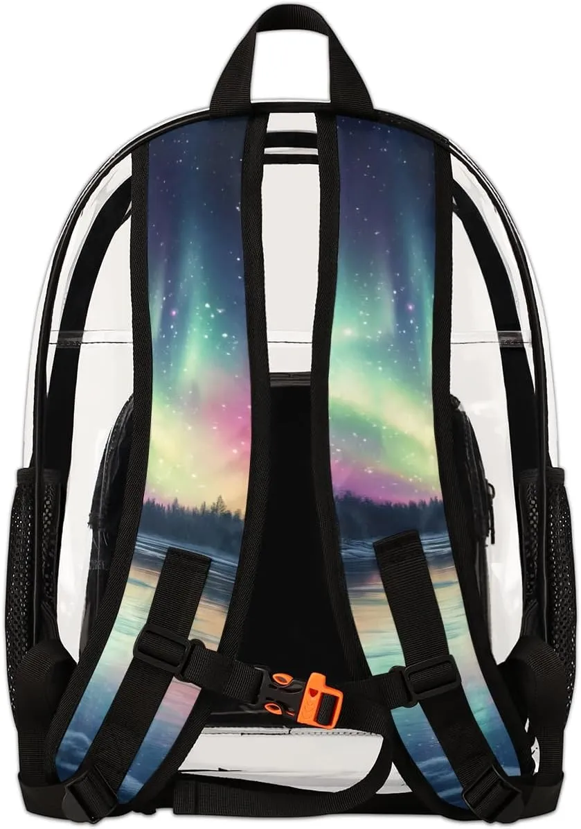 Northern Lights Forest Large Heavy Duty Clear Backpack Northern Lights Aurora PVC Transparent See Through Bag for Work Travel Security