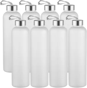 novelinks 8 Pack 27OZ Frosted Water Bottles with Stainless Steel Silver Lid,Leakproof Gym Bottles, Reusable Sport Water Jug for Fitness Camping Office