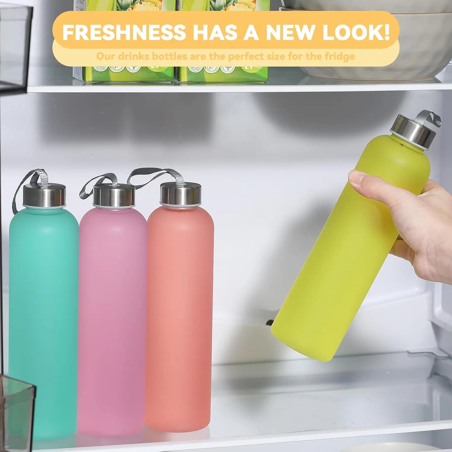 novelinks 8 Pack 27OZ Frosted Water Bottles with Stainless Steel Silver Lid,Leakproof Gym Bottles, Reusable Sport Water Jug for Fitness Camping Office