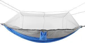 Nylon Hammock Net, Camping Hammock with Net Super Light Portable for Backyard for Backpacking for Hiking Camping (Sapphire Blue and Gray with Gray mesh)