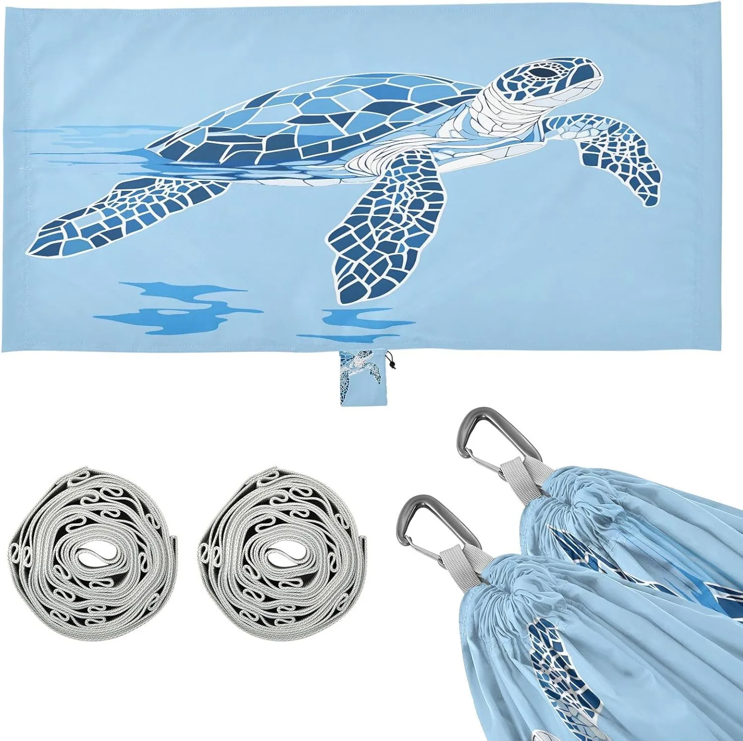 Ocean Light Blue Sea Turtle Camping Hammock Single Portable Hammocks 330 lbs Capacity with 2 Tree Straps and Attached Carry Bag,Perfect for Outdoor,Indoor,Beach,Camping,Travel