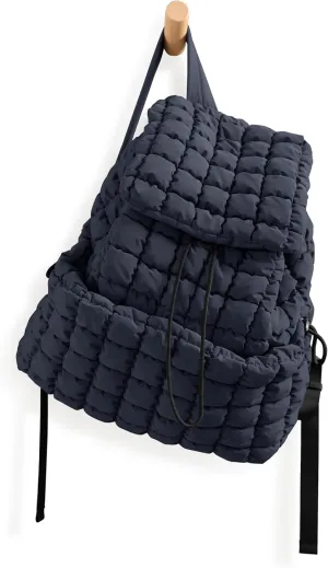 ODODOS Quilted Backpack for Women Lightweight Puffer Hiker Pack Drawstring Padding Travel Gym Bag, Dark Blue