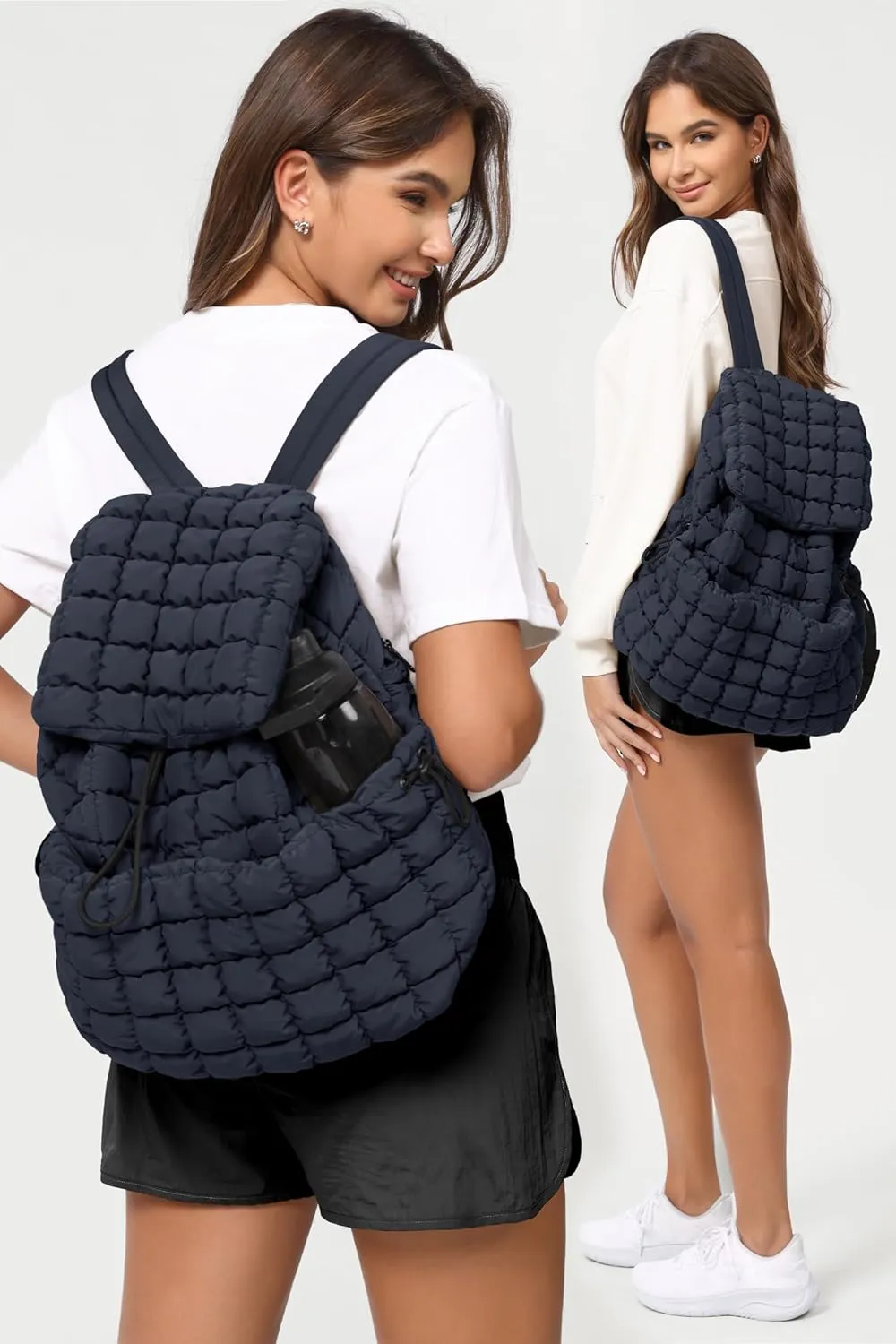 ODODOS Quilted Backpack for Women Lightweight Puffer Hiker Pack Drawstring Padding Travel Gym Bag, Dark Blue
