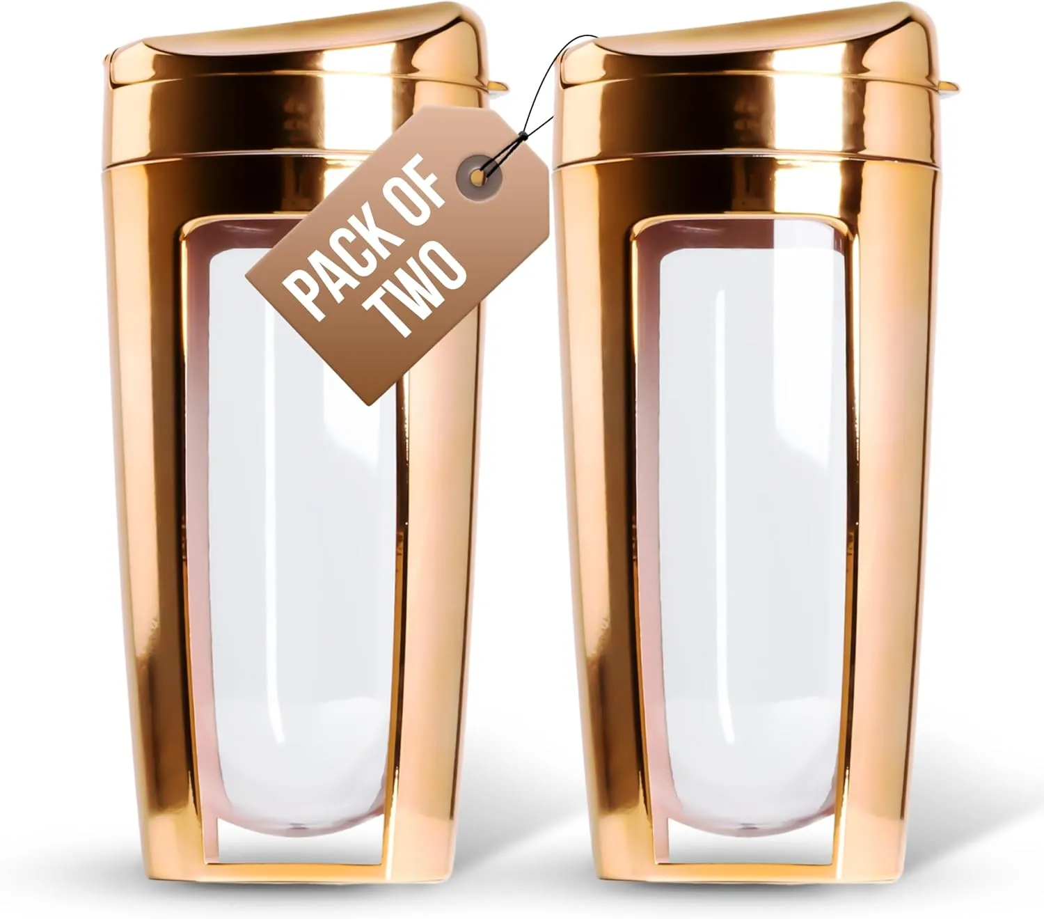 Odor-Free Fitness Bottle Flip Lid – Leakproof, Eco-Friendly, Easy Clean, Multi-Use Hydration Bottle – White, Chrome Rose Gold, Pink, Purple, Beige (Chrome Rose Gold, Pack of 2)