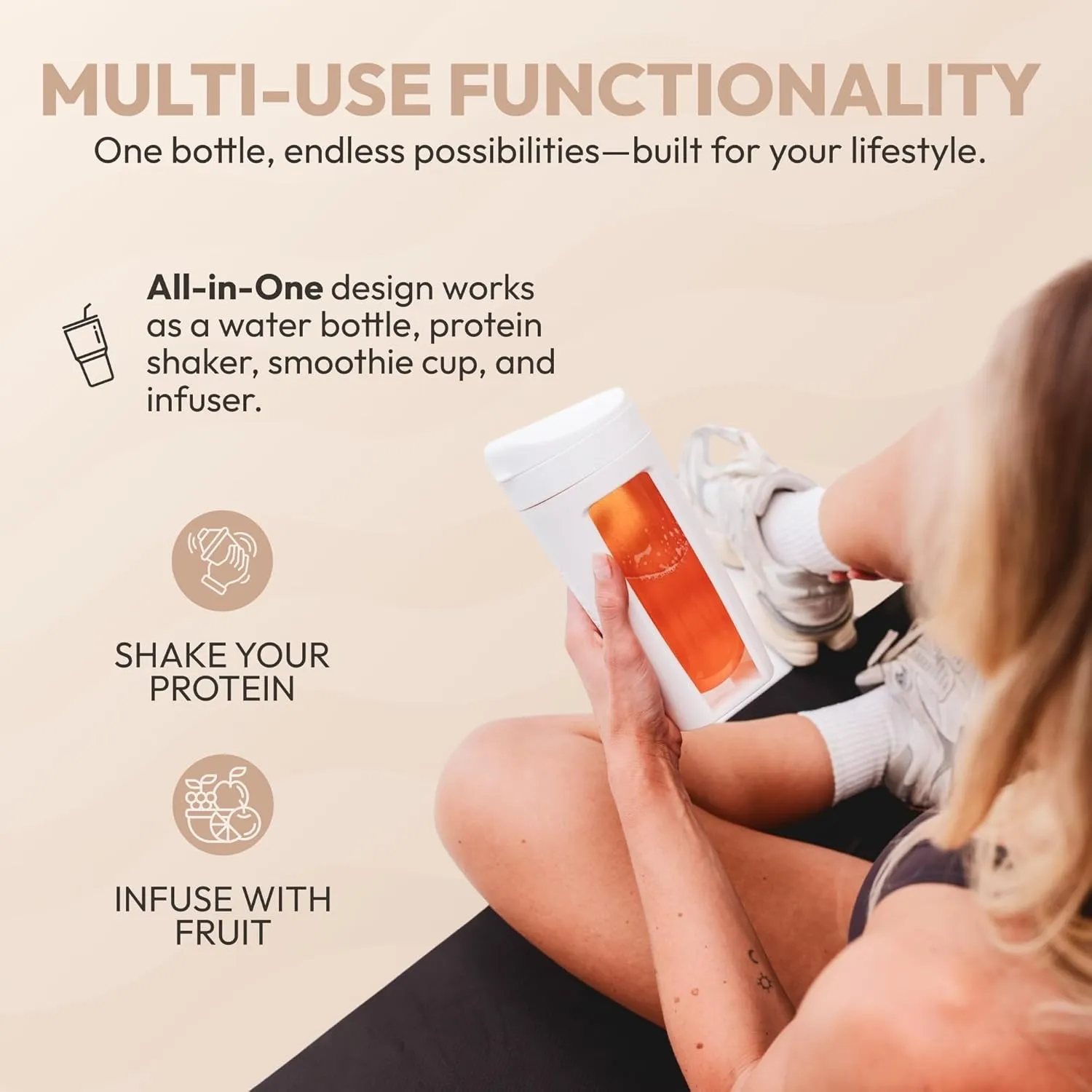 Odor-Free Fitness Bottle Flip Lid – Leakproof, Eco-Friendly, Easy Clean, Multi-Use Hydration Bottle – White, Chrome Rose Gold, Pink, Purple, Beige (Chrome Rose Gold, Pack of 2)