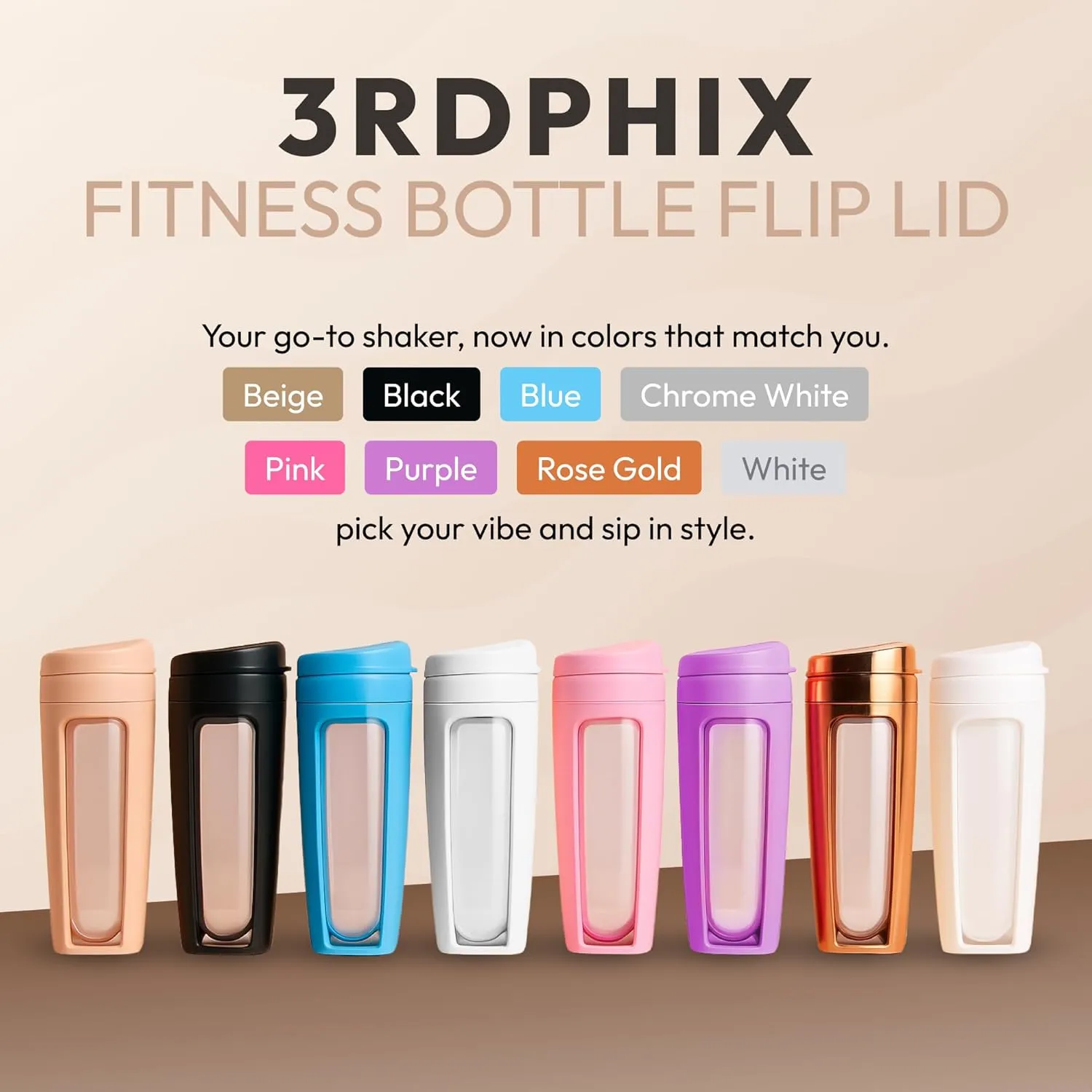 Odor-Free Fitness Bottle Flip Lid – Leakproof, Eco-Friendly, Easy Clean, Multi-Use Hydration Bottle – White, Chrome Rose Gold, Pink, Purple, Beige (Chrome Rose Gold, Pack of 2)
