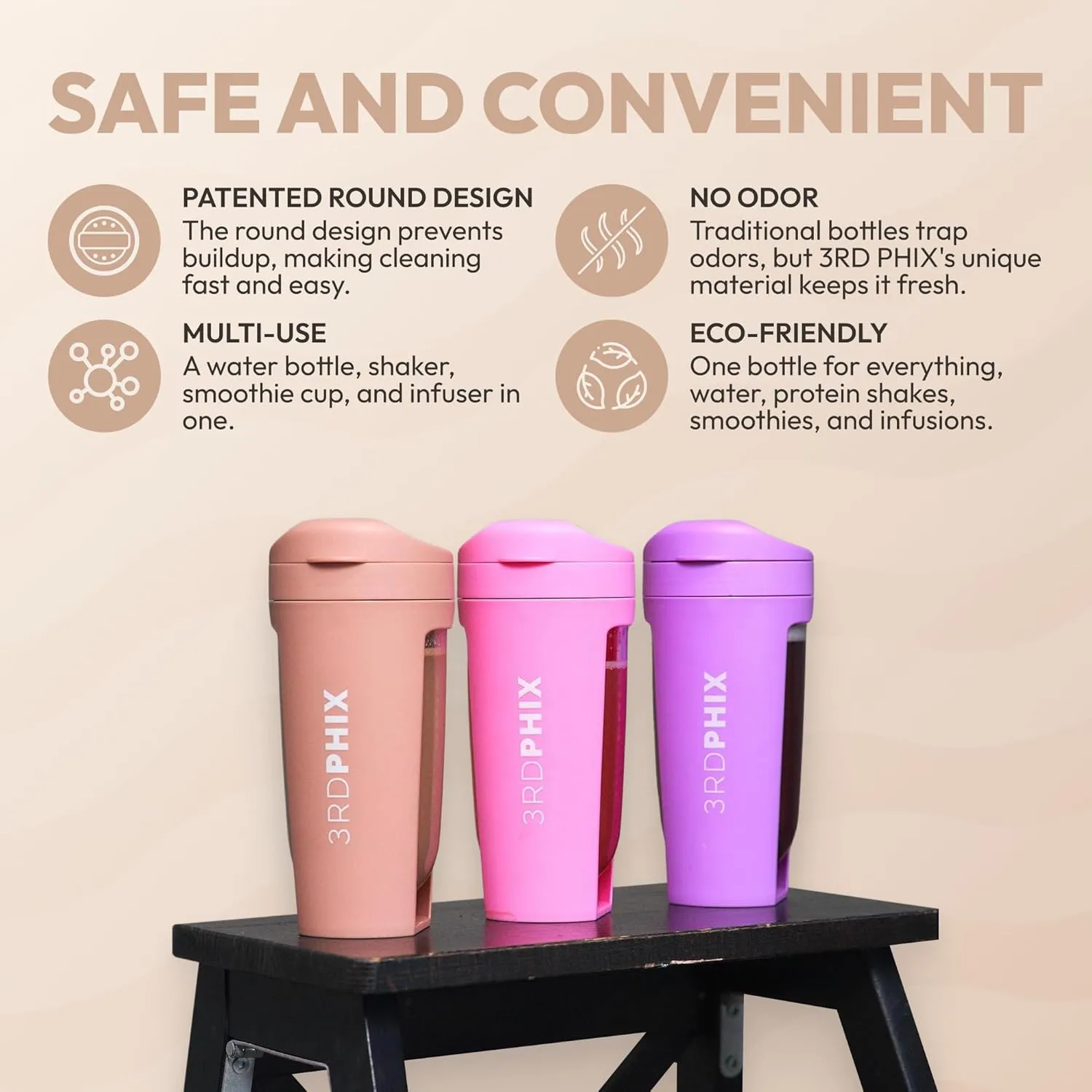 Odor-Free Fitness Bottle Flip Lid – Leakproof, Eco-Friendly, Easy Clean, Multi-Use Hydration Bottle – White, Chrome Rose Gold, Pink, Purple, Beige (Chrome Rose Gold, Pack of 2)