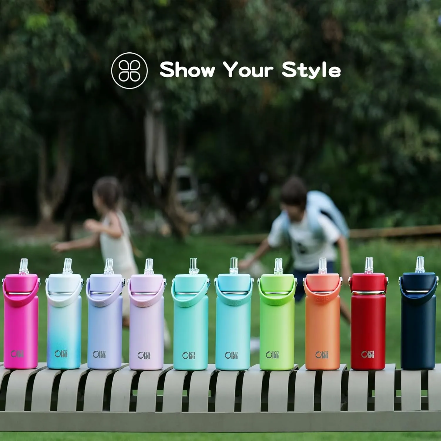 OISIZ Kids Water Bottle with Straw Lid 14oz, Vacuum Insulated 316 Stainless Steel Thermos for Kids for School, Leakproof Insulated Cup, BPA Free and Keep Cold for 24 Hours, Easy to Clean
