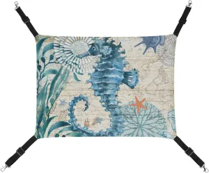 Old Ocean Sea Horse Hanging Cat Bed Soft Breathable Pet Hammock for Cage Pet Sleeper for Kitten Ferret Puppy Rabbit