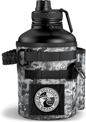 Old Southern Brass Combat Canteen - 64oz Insulated Water Bottle with Paracord Handle, Stainless Steel Water Jug with Rugged Pockets for Keys, Wallet & Phone - Black Digital