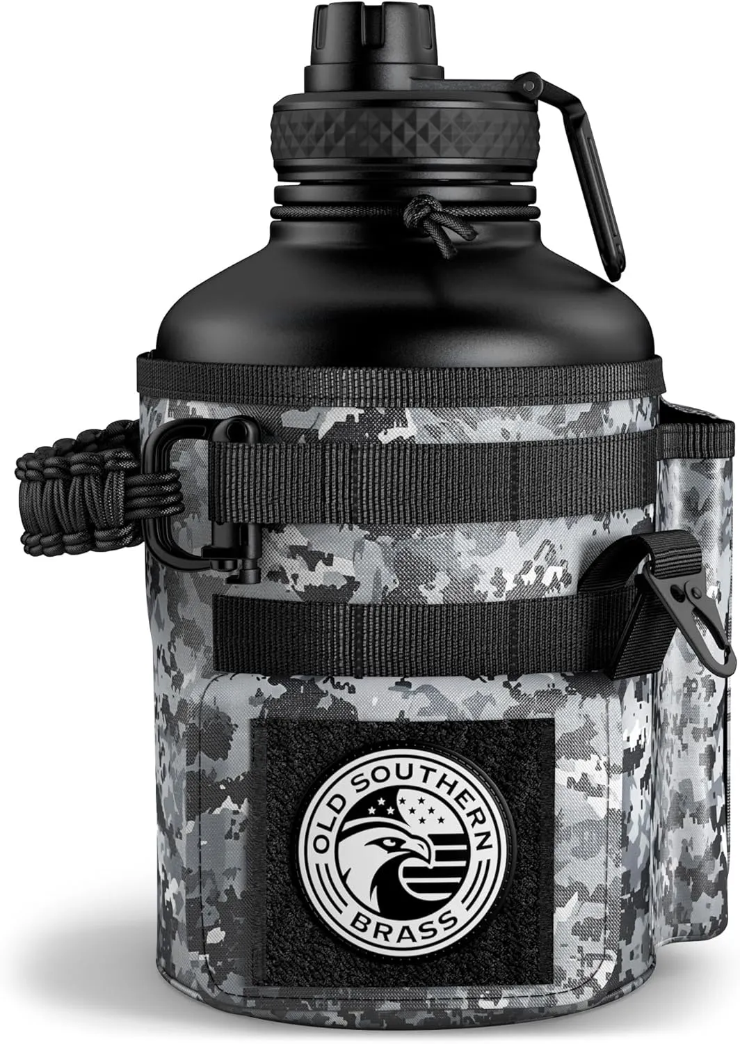 Old Southern Brass Combat Canteen - 64oz Insulated Water Bottle with Paracord Handle, Stainless Steel Water Jug with Rugged Pockets for Keys, Wallet & Phone - Black Digital