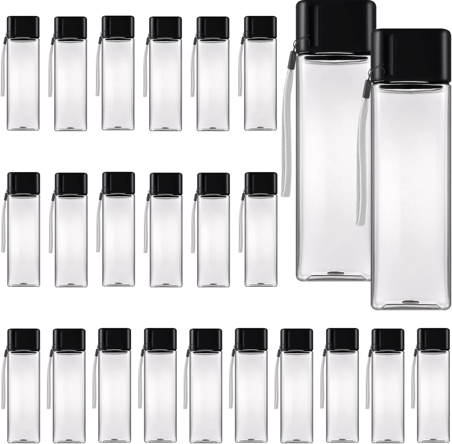 Olgaa 24 Pcs Water Bottle Bulk 16oz Kids Water Bottle Reusable Leak Portable Plastic Sports Drink Water Bottles With Handle Strap for Cycling Camping Hiking Gym Yoga (Black)
