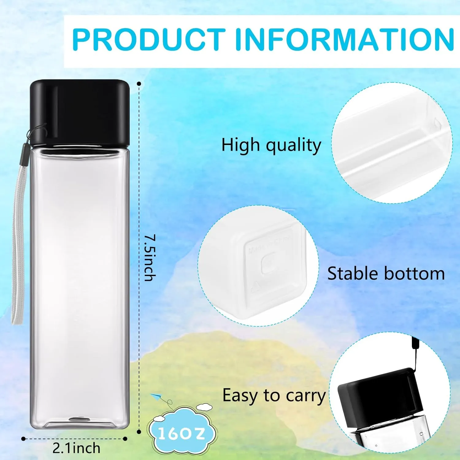 Olgaa 24 Pcs Water Bottle Bulk 16oz Kids Water Bottle Reusable Leak Portable Plastic Sports Drink Water Bottles With Handle Strap for Cycling Camping Hiking Gym Yoga (Black)
