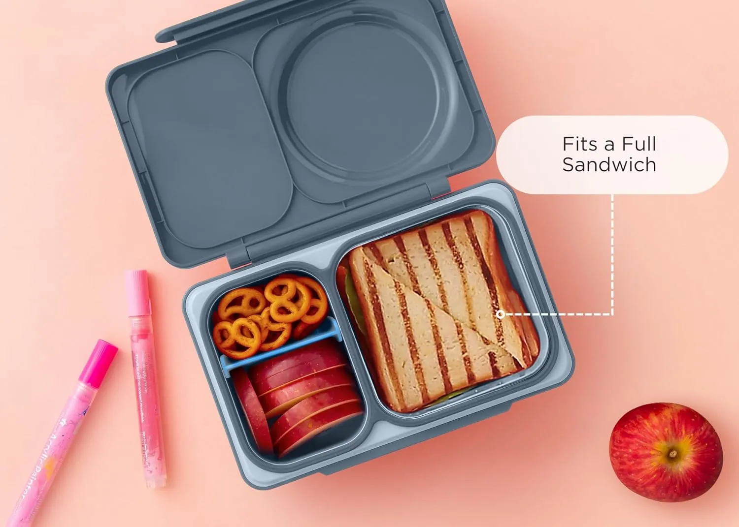 OmieBox UP bento Box for Kids | Insulated Lunch Box | Leak Proof Thermos Food jar | Cooler ice Pack | 2 Compartments (Graphite)