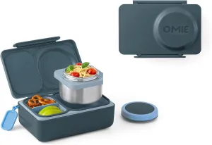 OmieBox UP bento Box for Kids | Insulated Lunch Box | Leak Proof Thermos Food jar | Cooler ice Pack | 2 Compartments (Graphite)