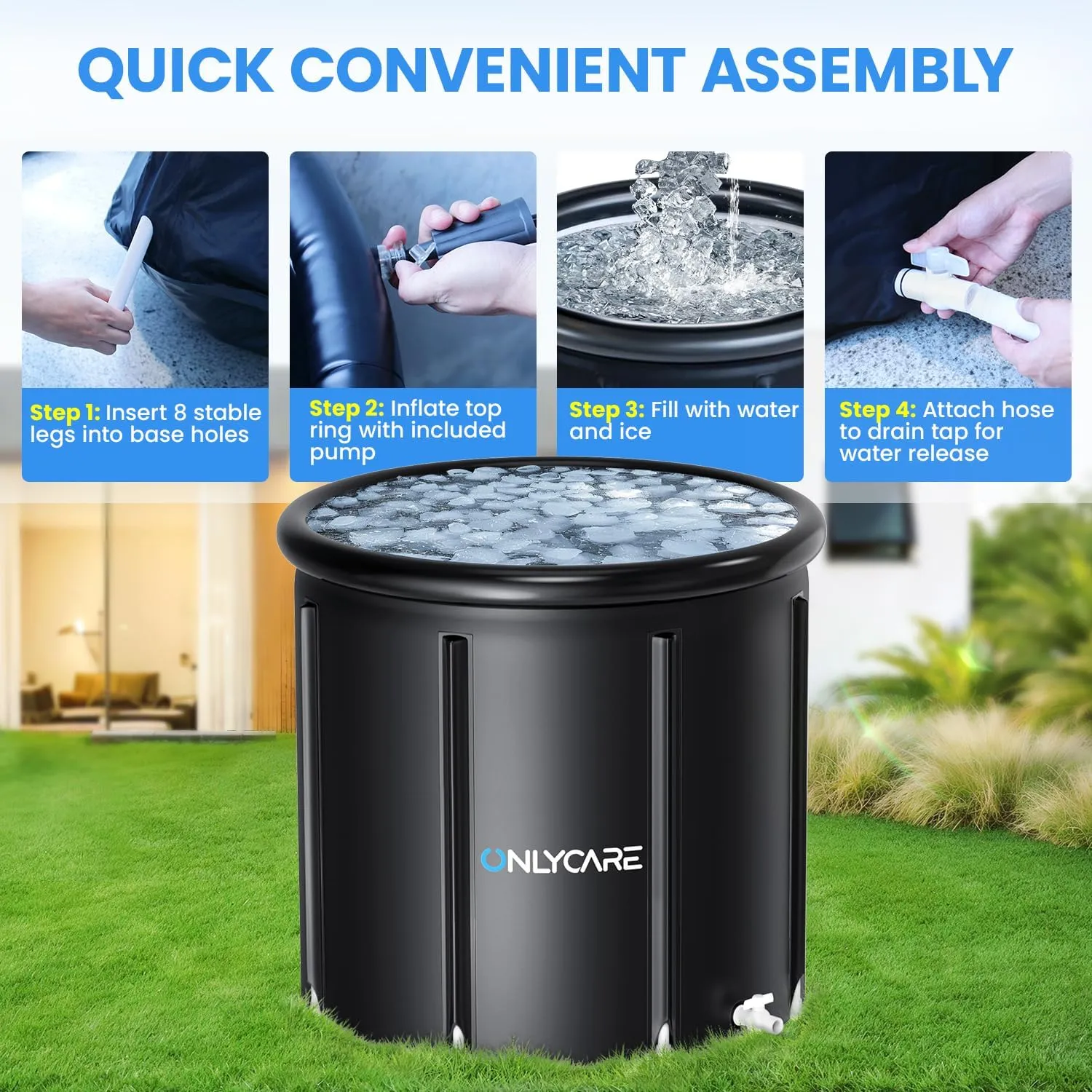 ONLYCARE Ice Bath Tub for Athletes - Upgrade 85 Gal Cold Plunge Tub with Cover - Multiple Layered Cold Water Portable Ice Pod for Therapy Recovery at Home Outdoor Gym