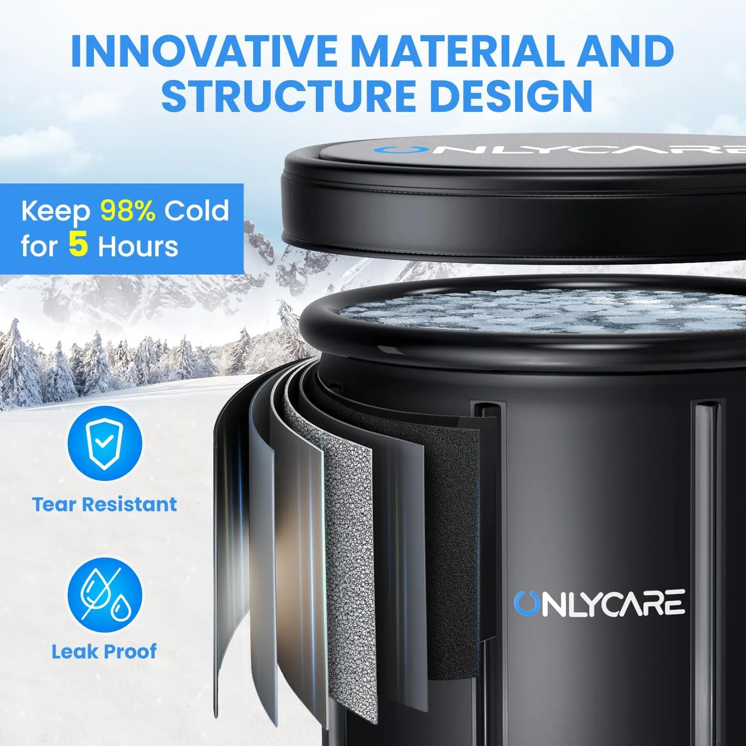 ONLYCARE Ice Bath Tub for Athletes - Upgrade 85 Gal Cold Plunge Tub with Cover - Multiple Layered Cold Water Portable Ice Pod for Therapy Recovery at Home Outdoor Gym