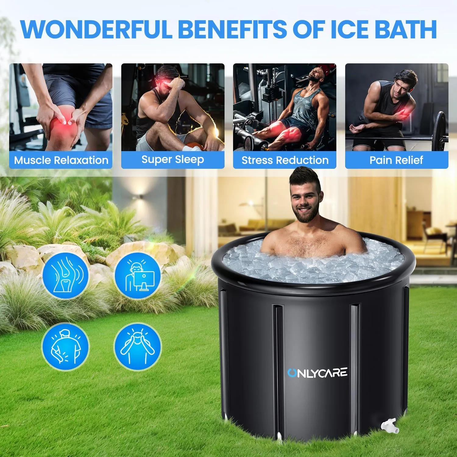 ONLYCARE Ice Bath Tub for Athletes - Upgrade 85 Gal Cold Plunge Tub with Cover - Multiple Layered Cold Water Portable Ice Pod for Therapy Recovery at Home Outdoor Gym
