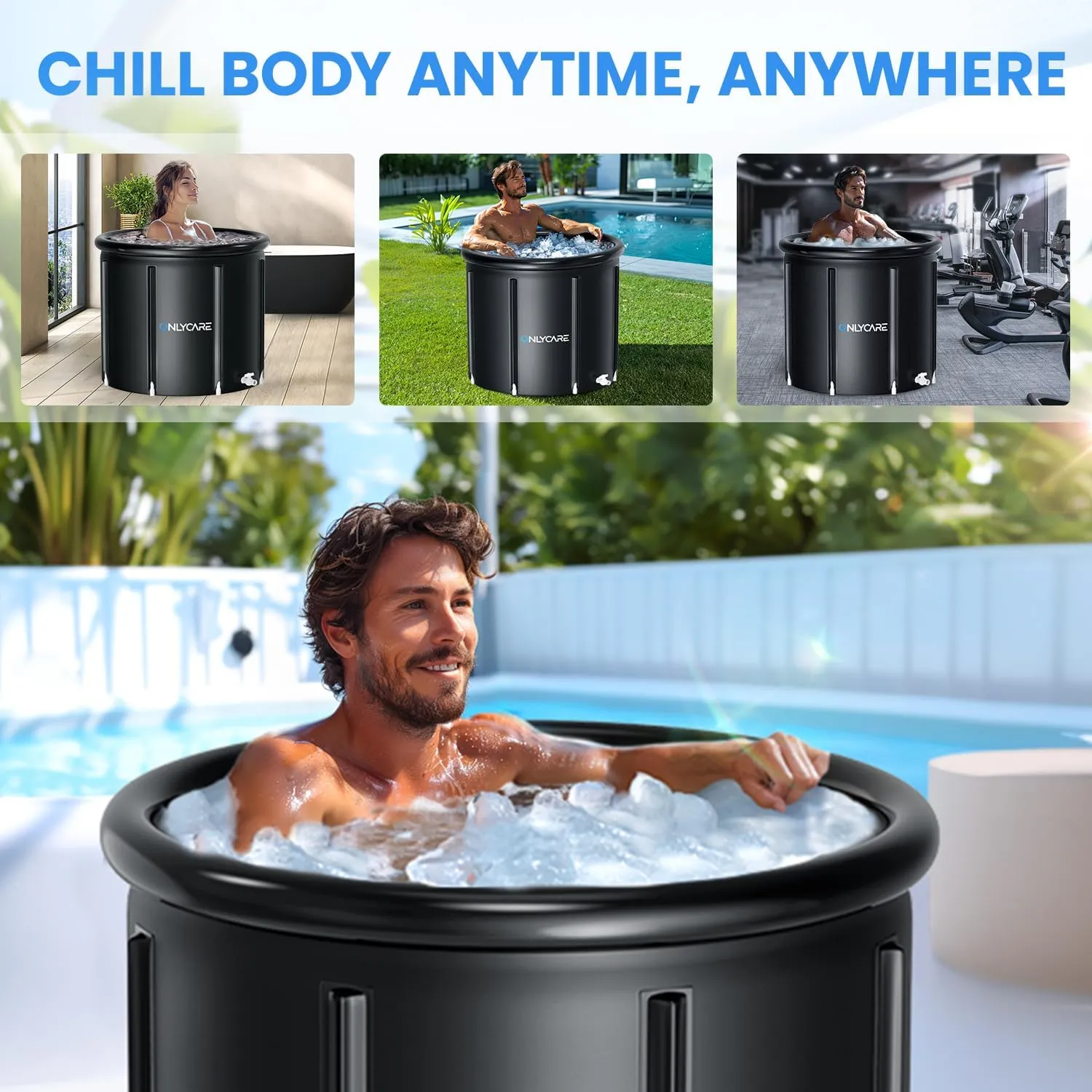 ONLYCARE Ice Bath Tub for Athletes - Upgrade 85 Gal Cold Plunge Tub with Cover - Multiple Layered Cold Water Portable Ice Pod for Therapy Recovery at Home Outdoor Gym
