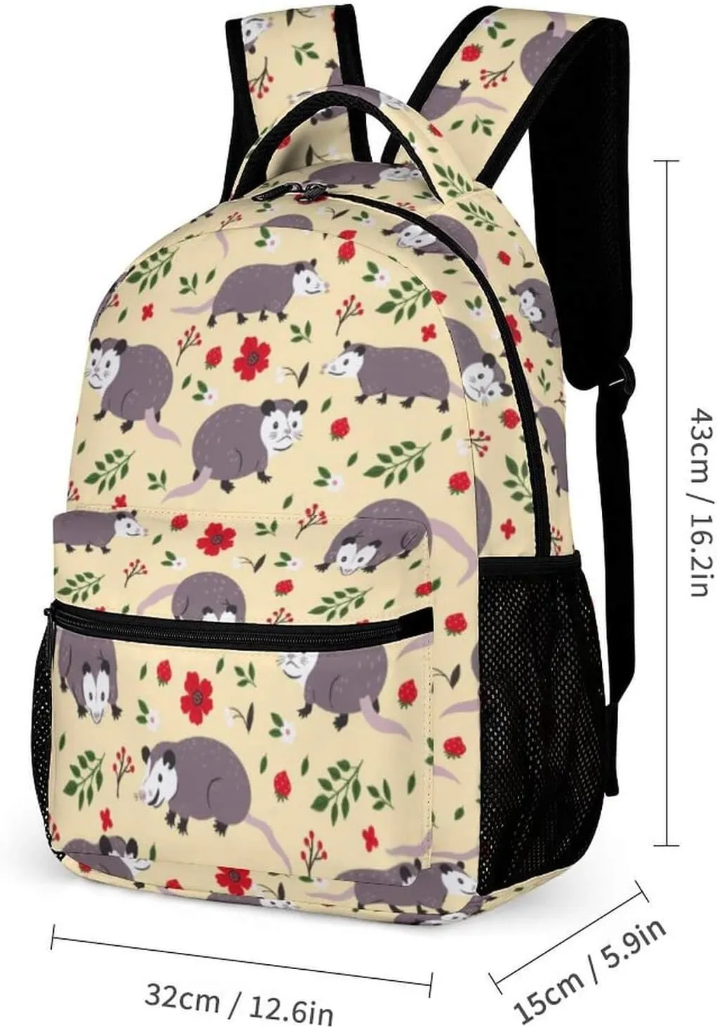 Opossum School Backpack for Kids Girls Boys, 16 Inch Cute Opossums Themed Bookbag, Personalized School Backpack for Students Children, Lightweight, Large Capacity