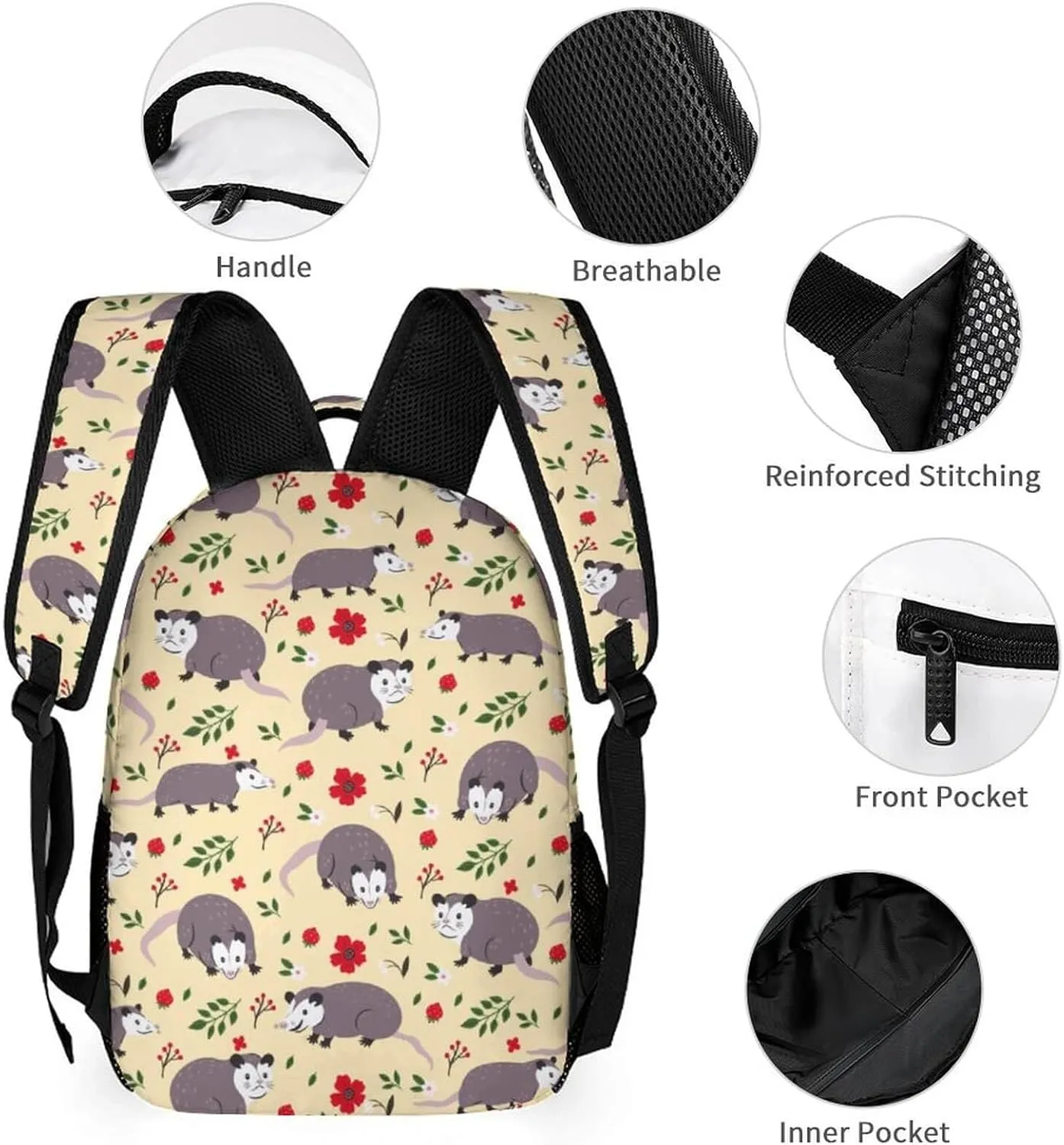 Opossum School Backpack for Kids Girls Boys, 16 Inch Cute Opossums Themed Bookbag, Personalized School Backpack for Students Children, Lightweight, Large Capacity