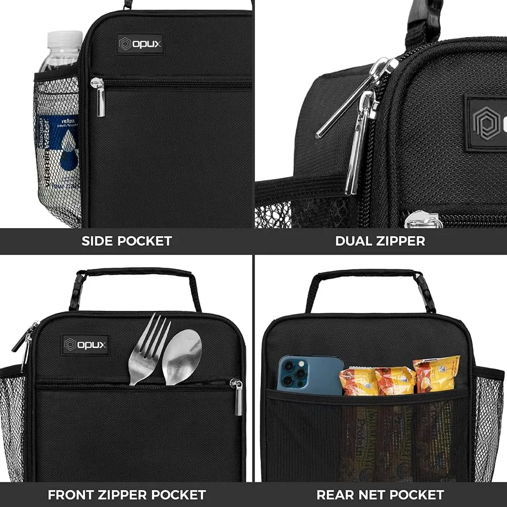 opux Insulated Lunch Bag Kids, Leakproof Soft Lunch Box for Boys Girls, School Lunch Cooler Bag, Small Lunch Bags for Men Women Adults Teen, Reusable Lunchbox Pail for Work, Black
