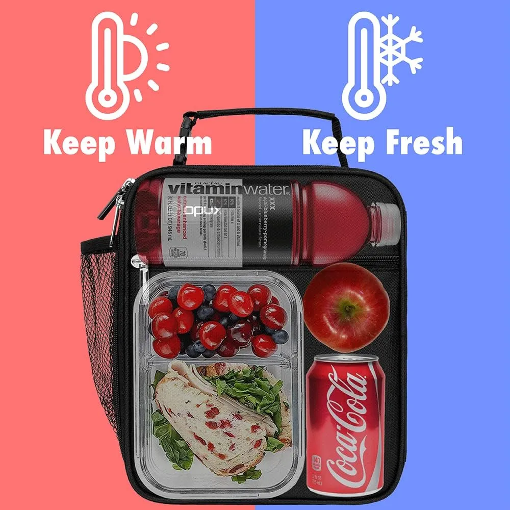 opux Insulated Lunch Bag Kids, Leakproof Soft Lunch Box for Boys Girls, School Lunch Cooler Bag, Small Lunch Bags for Men Women Adults Teen, Reusable Lunchbox Pail for Work, Black