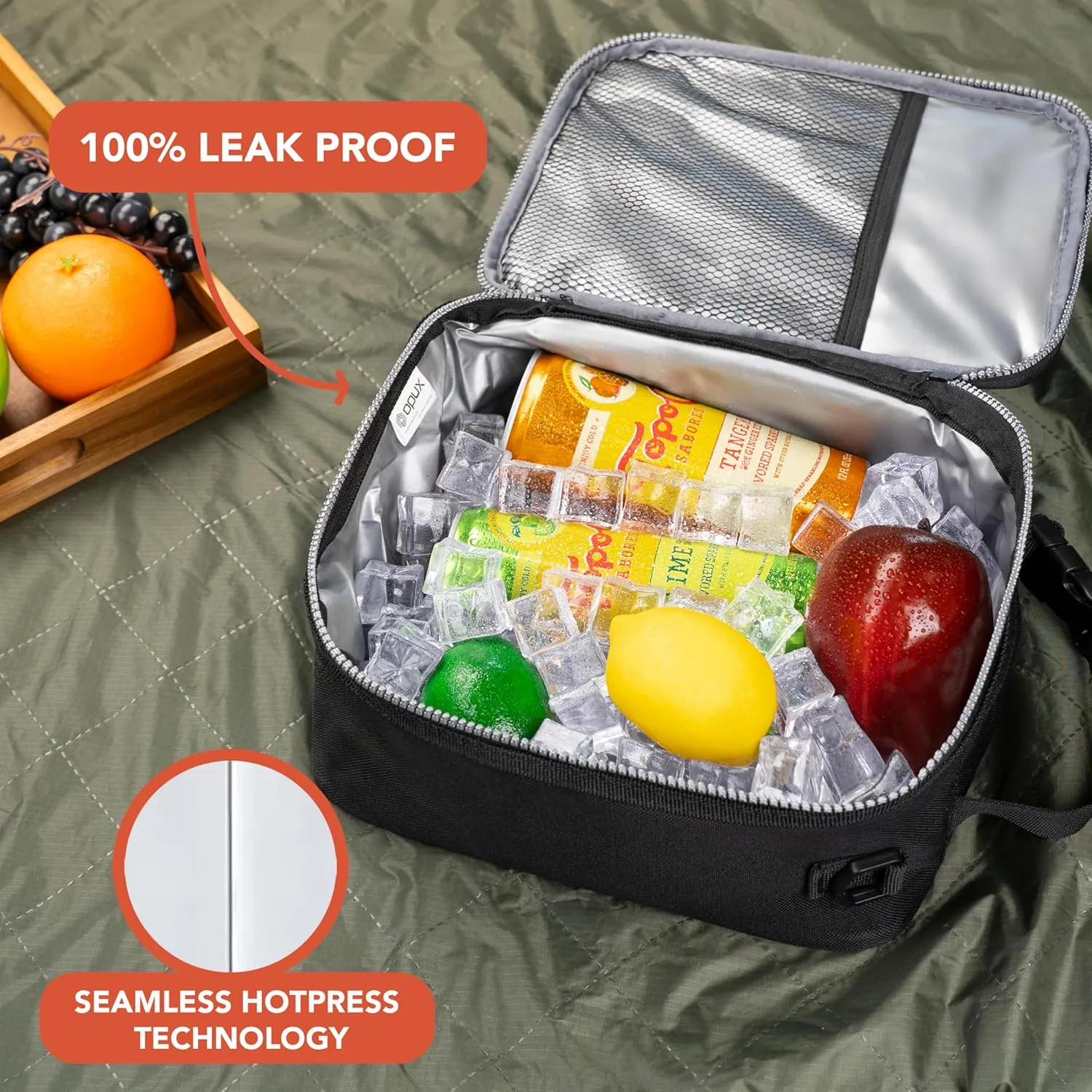 opux Insulated Lunch Bag Kids, Leakproof Soft Lunch Box for Boys Girls, School Lunch Cooler Bag, Small Lunch Bags for Men Women Adults Teen, Reusable Lunchbox Pail for Work, Black