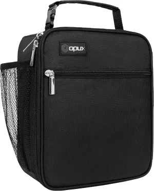 opux Insulated Lunch Bag Kids, Leakproof Soft Lunch Box for Boys Girls, School Lunch Cooler Bag, Small Lunch Bags for Men Women Adults Teen, Reusable Lunchbox Pail for Work, Black