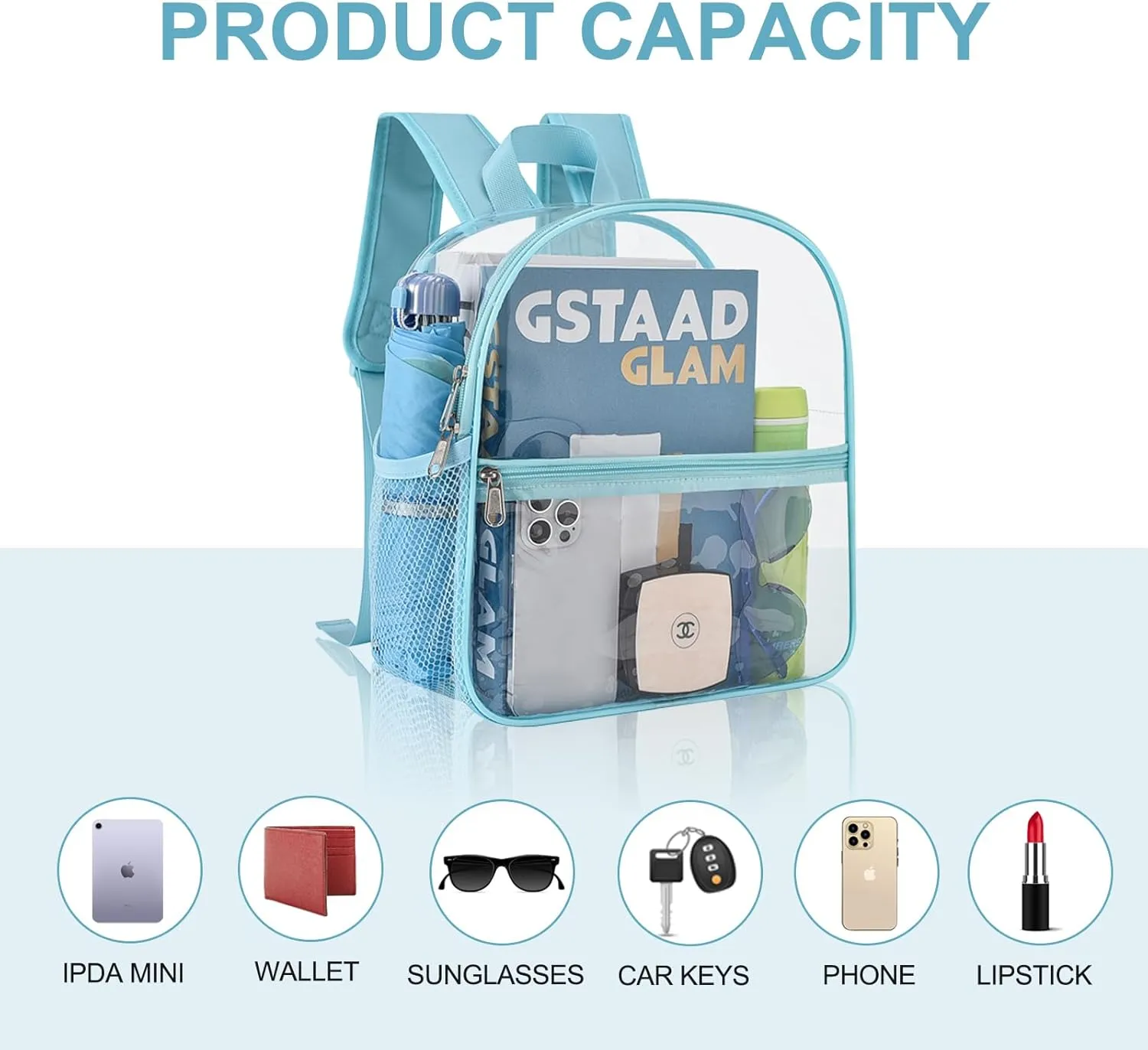 Oraben Clear Backpack for Stadium Events Stadium Backpack Waterproof 12x6x12 Clear Bag for Adult Concert Sport Work
