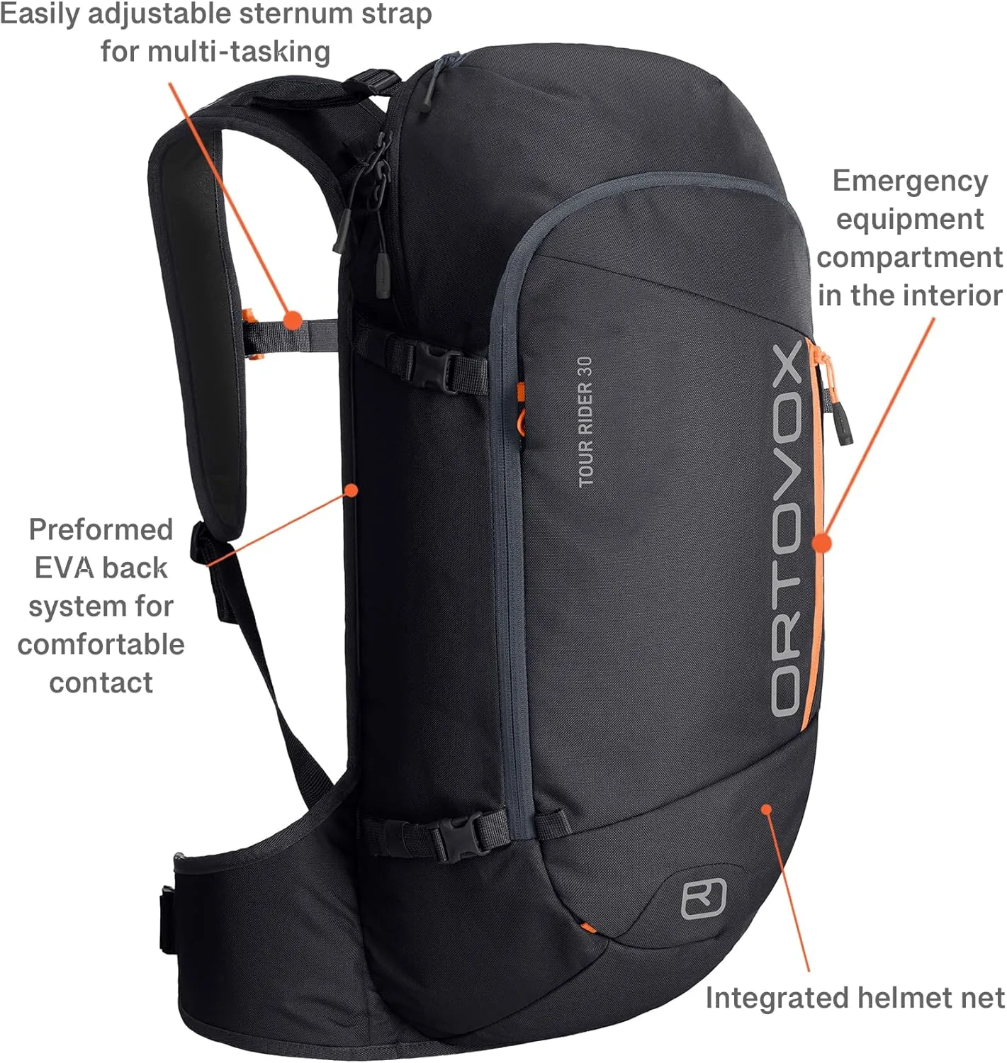 Ortovox Tour Rider 30L Ski Touring Backpack, Black Raven