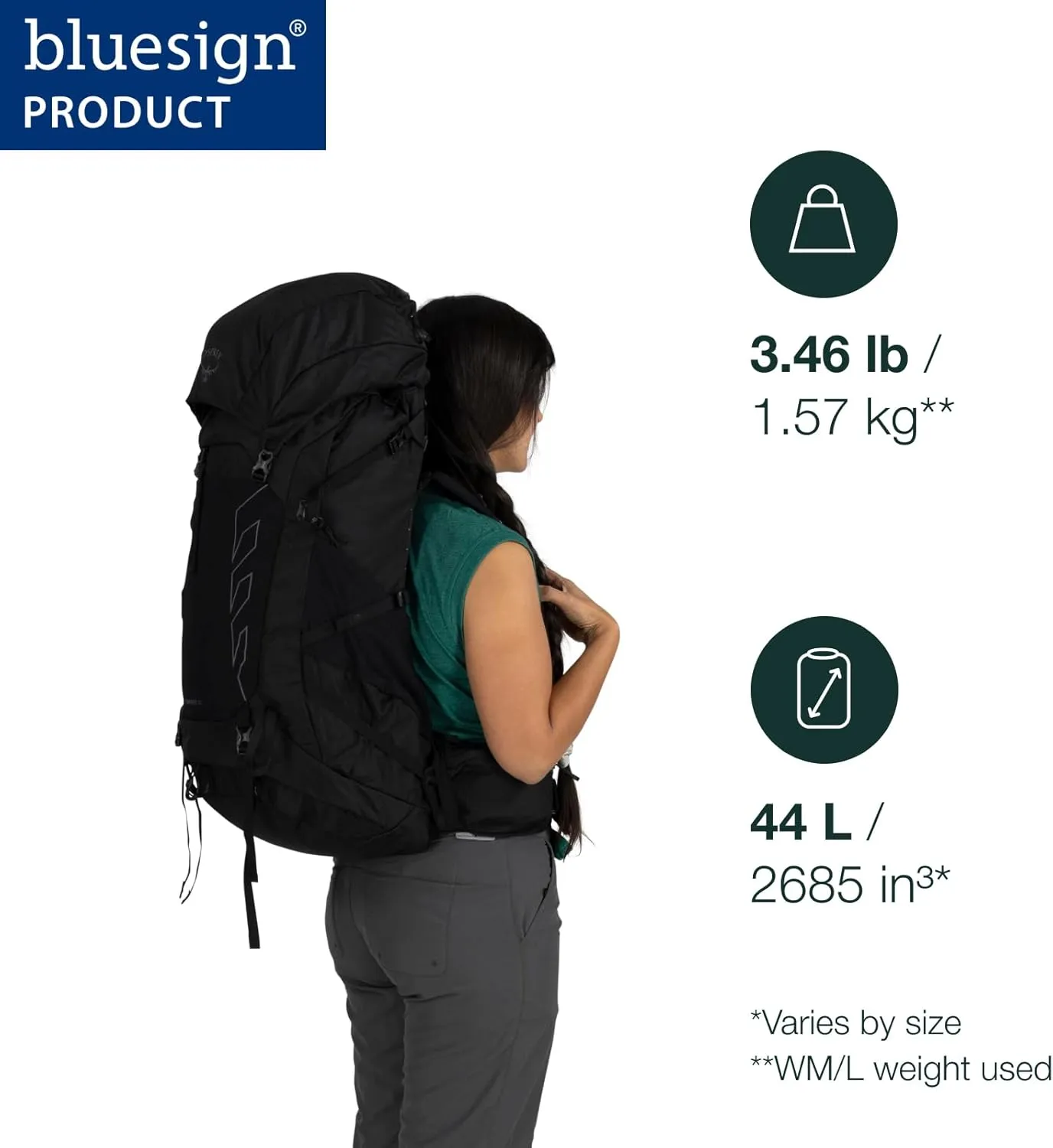 Osprey Tempest 44L Women's Lightweight Hiking Backpack with Hipbelt, Black/Coal Grey, XS/S