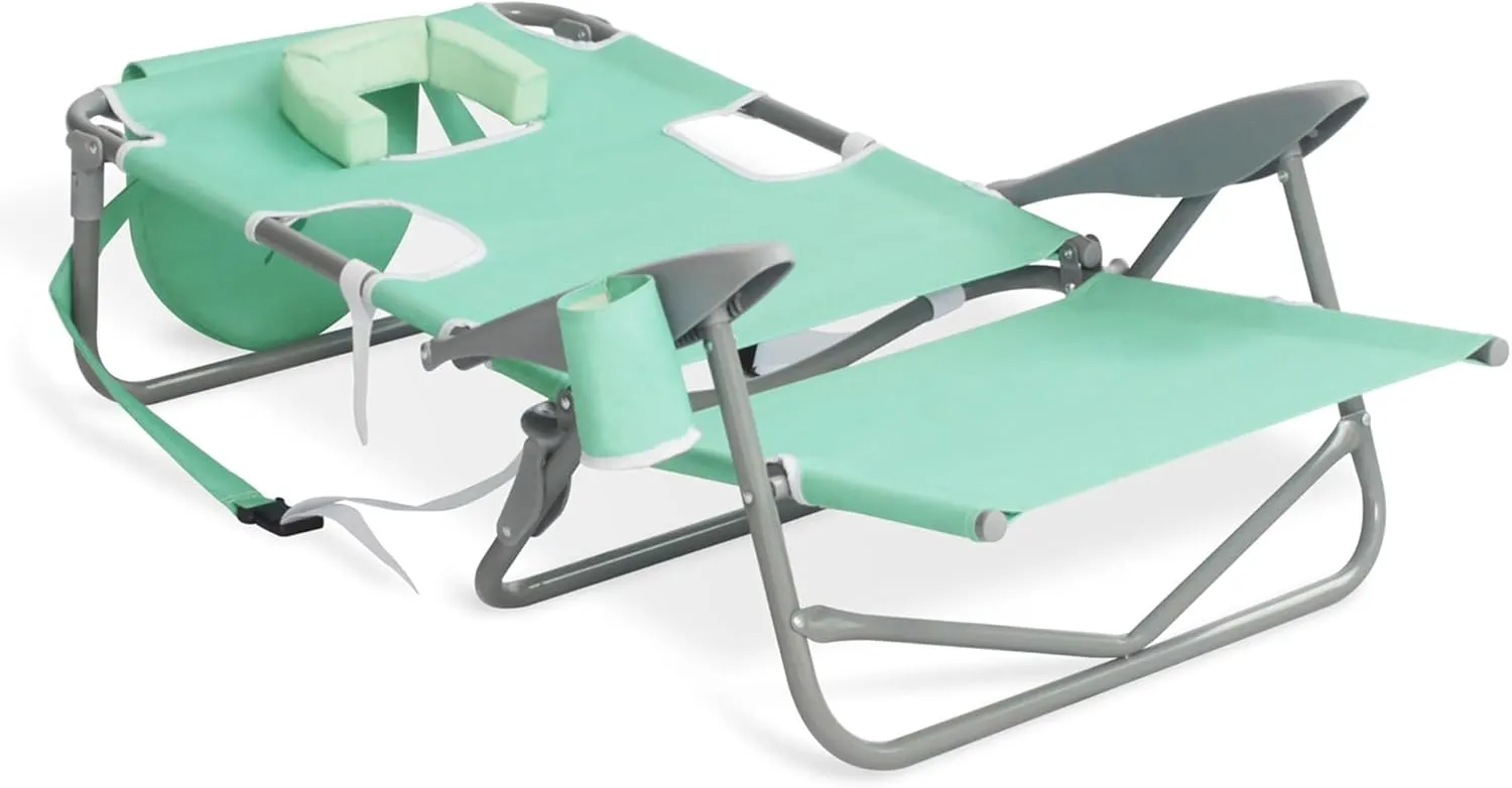 Ostrich Lightweight Portable Outdoor On Your Back Folding Reclining Chair with 5 Seat Adjustment and Cup Holder for Lawn, Beach, and Camping, Teal