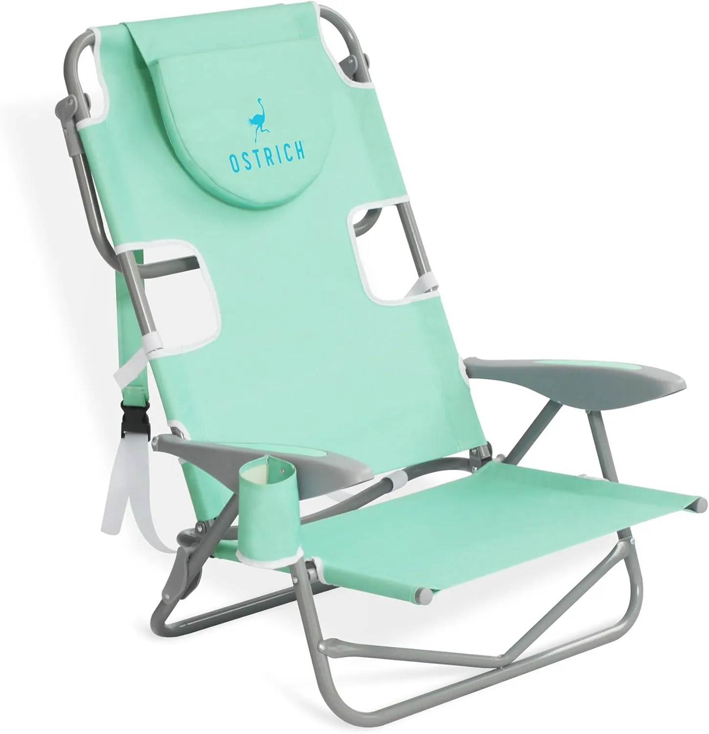 Ostrich Lightweight Portable Outdoor On Your Back Folding Reclining Chair with 5 Seat Adjustment and Cup Holder for Lawn, Beach, and Camping, Teal