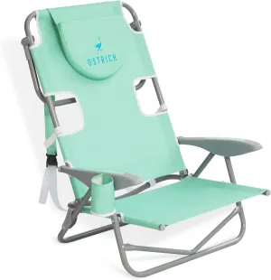 Ostrich Lightweight Portable Outdoor On Your Back Folding Reclining Chair with 5 Seat Adjustment and Cup Holder for Lawn, Beach, and Camping, Teal