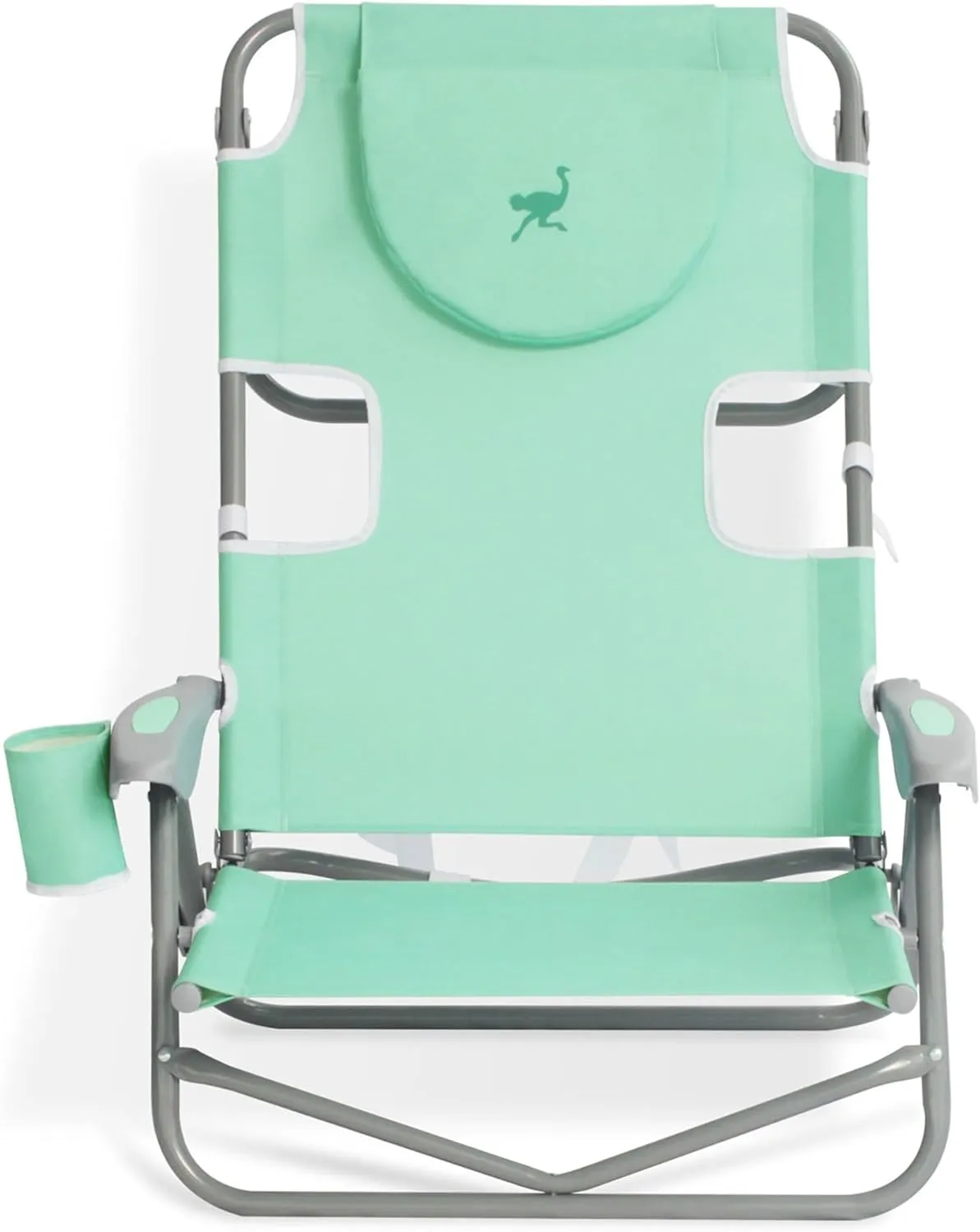 Ostrich Lightweight Portable Outdoor On Your Back Folding Reclining Chair with 5 Seat Adjustment and Cup Holder for Lawn, Beach, and Camping, Teal