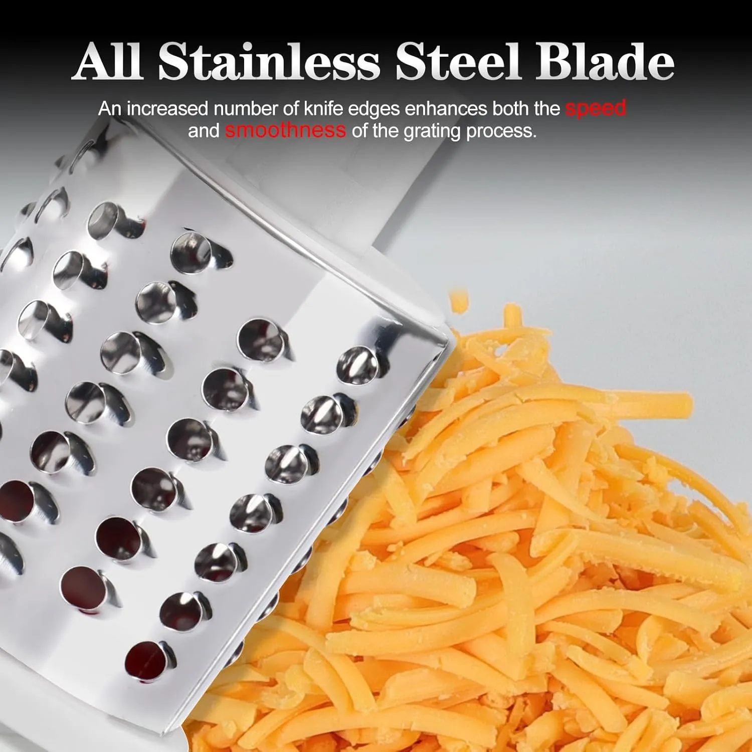 Ourokhome Rotary Cheese Grater Hand Crank, Kitchen Shredder Speed Mandolin Slicer Ice Shaver with Handle and Drum Blades for Cheese, Vegetable, Nuts, Chocolate, Potato, Carrot, 5 Blades, Black