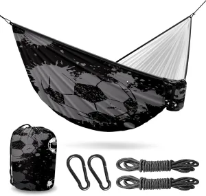 Outdoor Camping Hammock Football Soccer Black White Double Single Hammocks with 2 Tree Straps, Lightweight Portable Heavy Duty Nylon Hammocks for Backpacking Travel Beach Backyard Patio Hiking