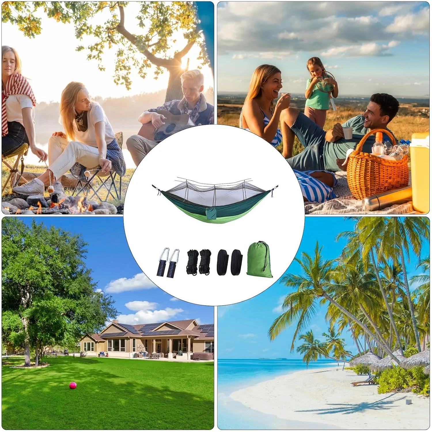 Outdoor Hammock with MosquitoNet, Lightweight Portable Hammock, 600 lbs Weight-Bearing, Breathable Ultra-Light Parachute Nylon Camping Travel Hammock, RP5G4QK7O6293VUG3