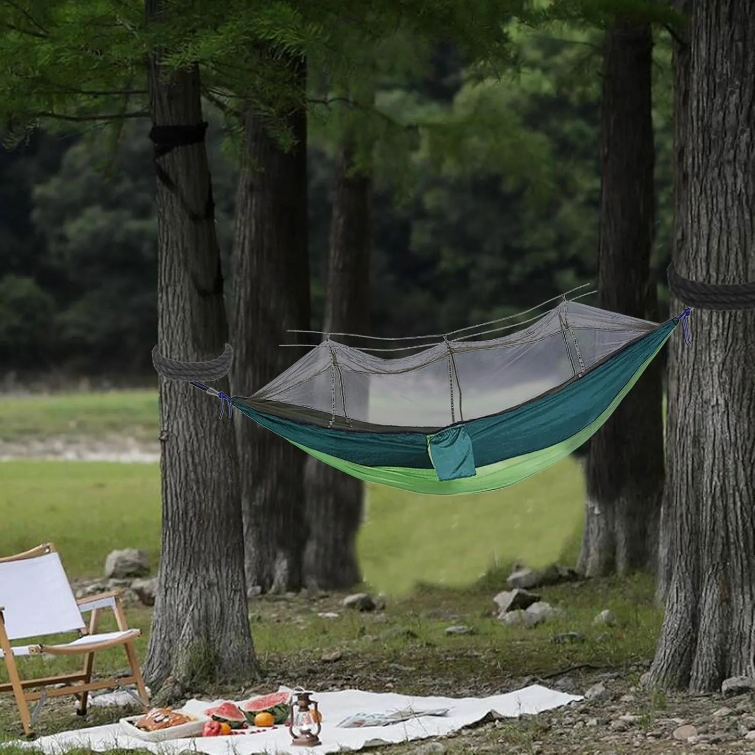 Outdoor Hammock with MosquitoNet, Lightweight Portable Hammock, 600 lbs Weight-Bearing, Breathable Ultra-Light Parachute Nylon Camping Travel Hammock, RP5G4QK7O6293VUG3