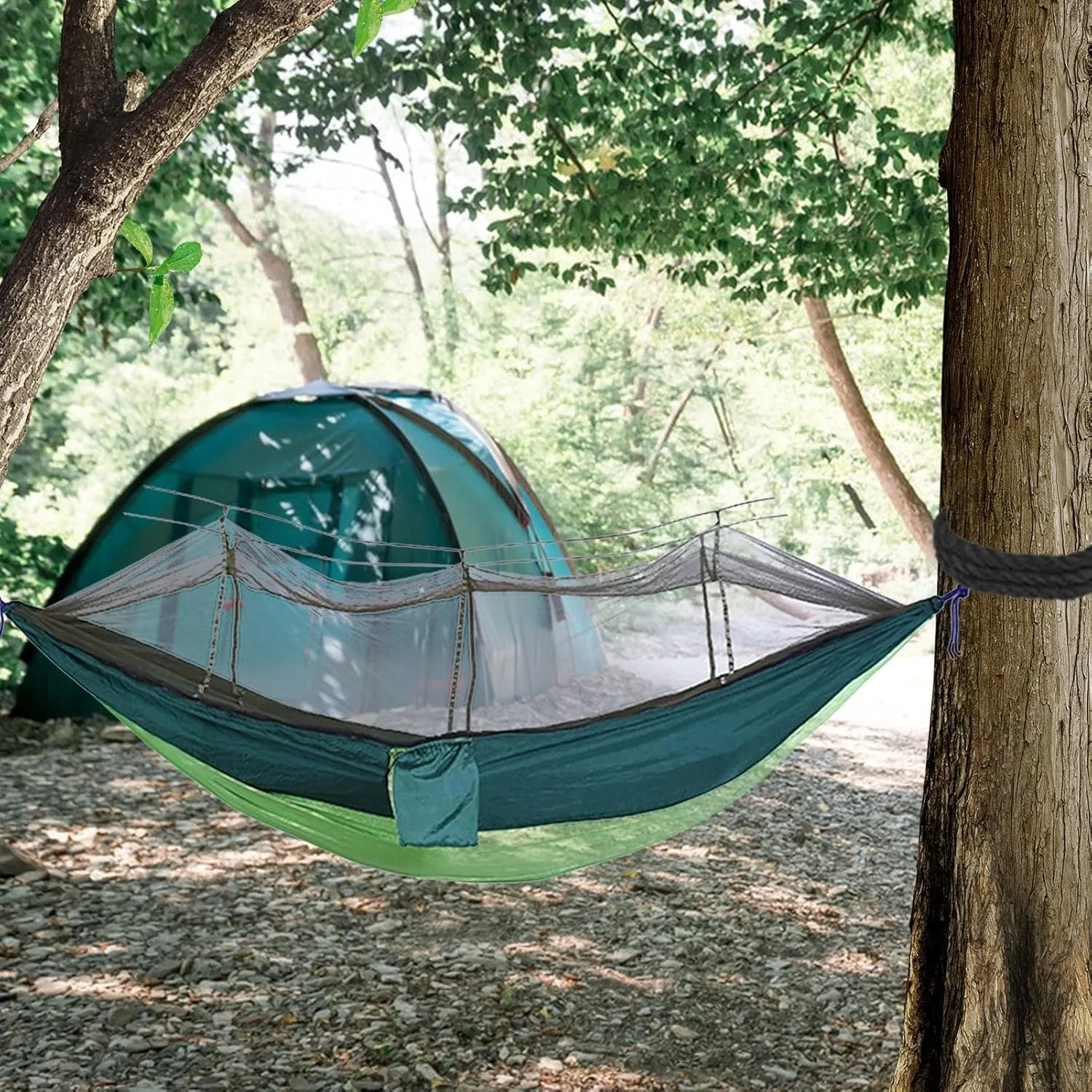 Outdoor Hammock with MosquitoNet, Lightweight Portable Hammock, 600 lbs Weight-Bearing, Breathable Ultra-Light Parachute Nylon Camping Travel Hammock, RP5G4QK7O6293VUG3