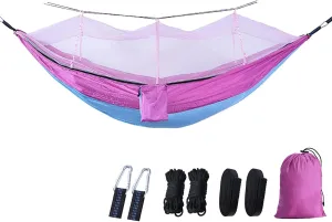 Outdoor Hammock with MosquitoNet, Lightweight Portable Hammock, 600 lbs Weight-Bearing, Breathable Ultra-Light Parachute Nylon Camping Travel Hammock, WUZE5BK63604VUG3