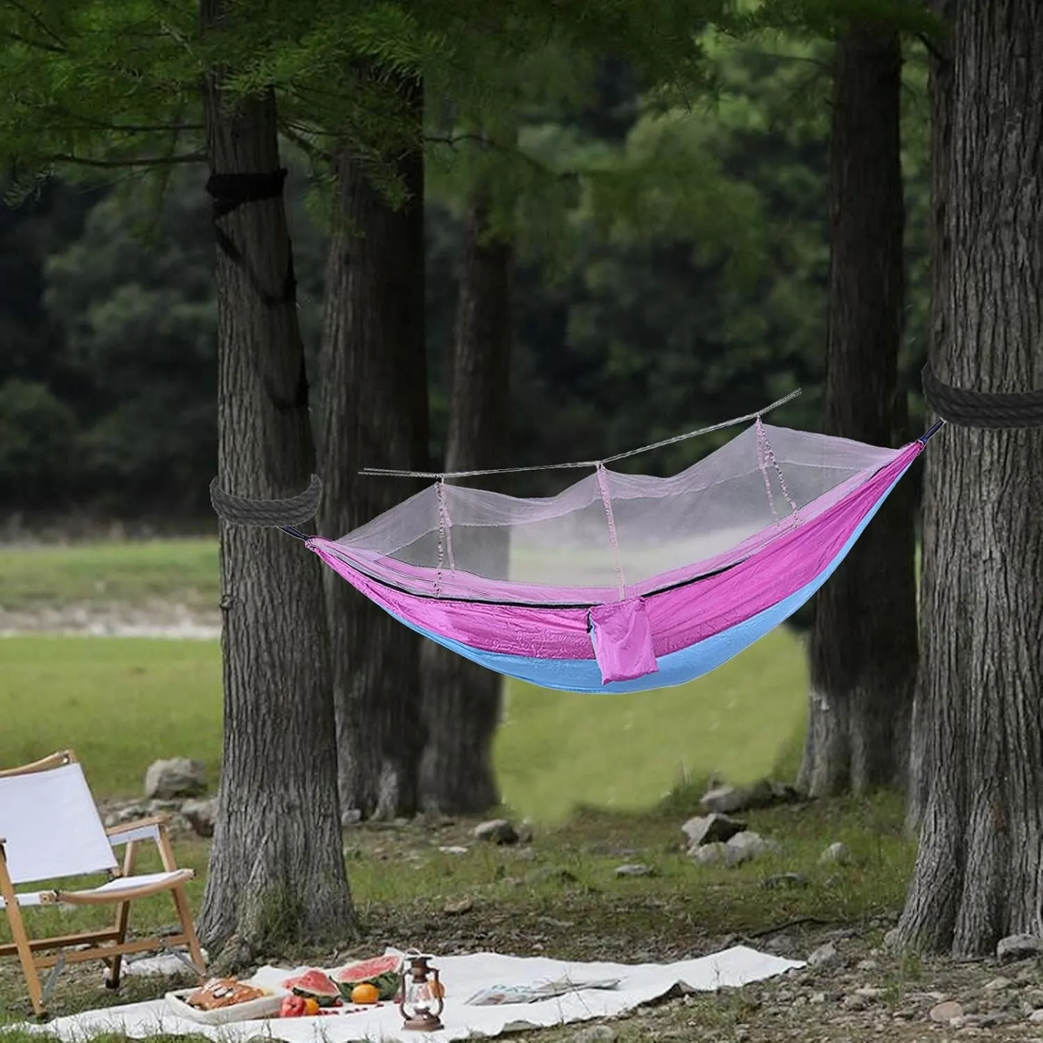 Outdoor Hammock with MosquitoNet, Lightweight Portable Hammock, 600 lbs Weight-Bearing, Breathable Ultra-Light Parachute Nylon Camping Travel Hammock, WUZE5BK63604VUG3