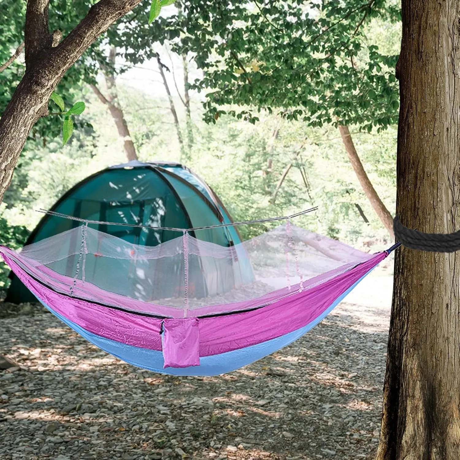 Outdoor Hammock with MosquitoNet, Lightweight Portable Hammock, 600 lbs Weight-Bearing, Breathable Ultra-Light Parachute Nylon Camping Travel Hammock, WUZE5BK63604VUG3