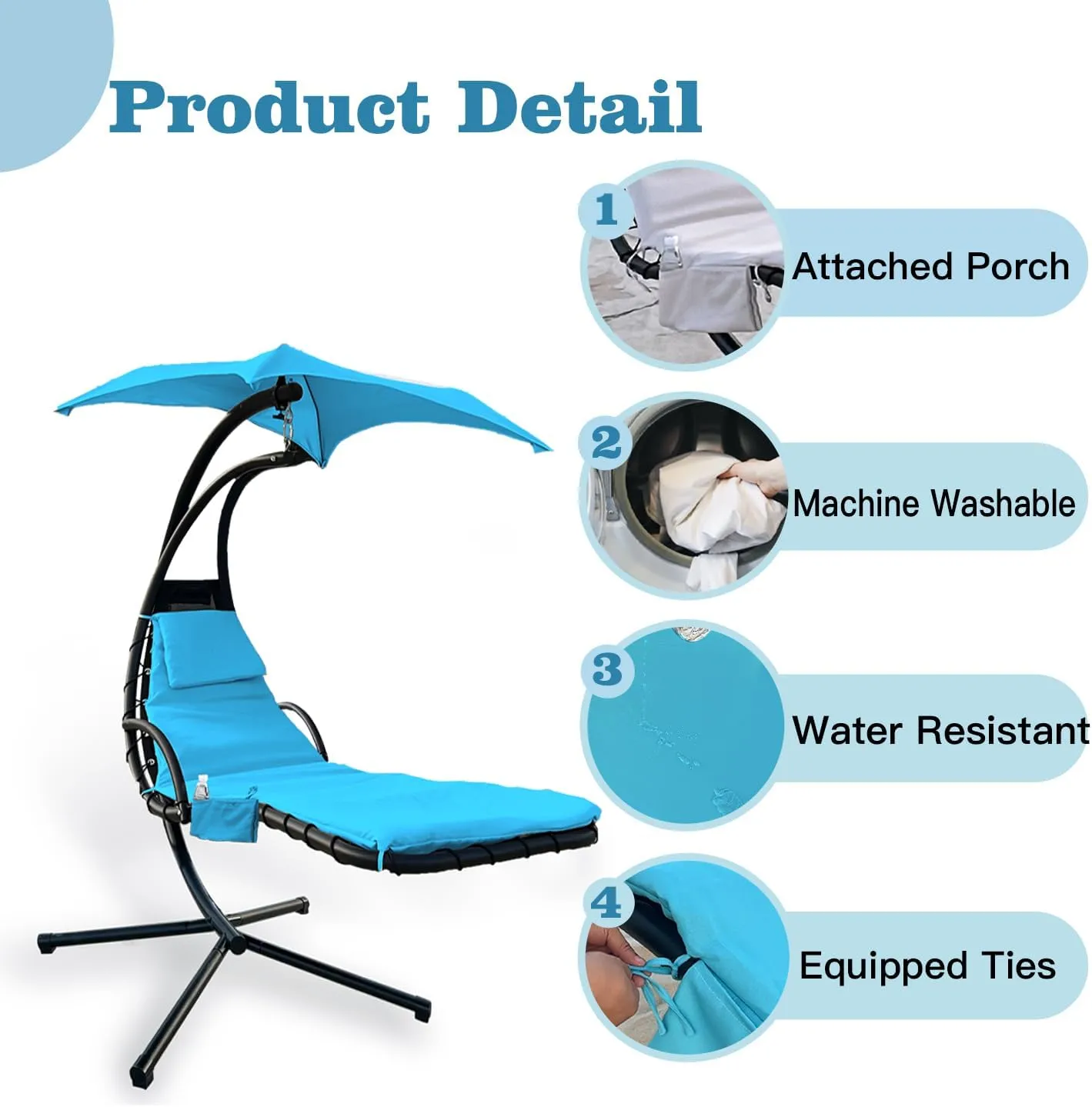 Outdoor Hanging Lounge Chair Replacement Cushion Cover and Umbrella Fabric, Made for Patio Curved Chaise Hammock Floating Swing Chair Pads, Waterproof Soft Fabric (Cushion Excluded),Blue
