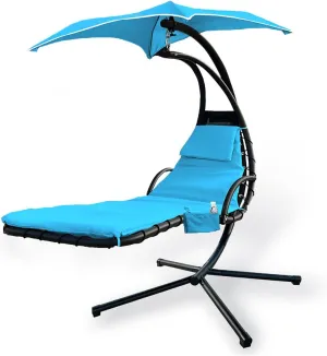 Outdoor Hanging Lounge Chair Replacement Cushion Cover and Umbrella Fabric, Made for Patio Curved Chaise Hammock Floating Swing Chair Pads, Waterproof Soft Fabric (Cushion Excluded),Blue