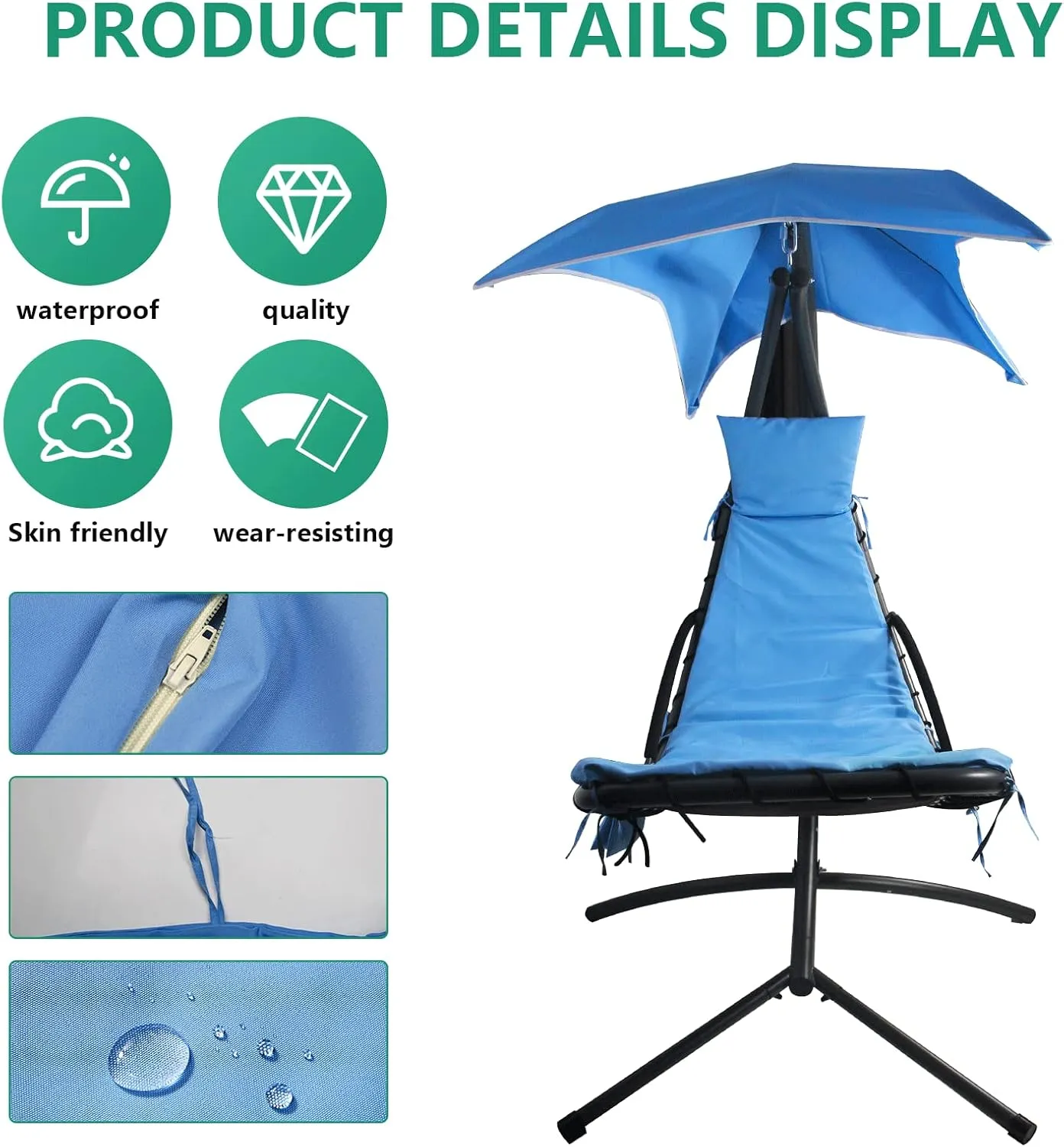 Outdoor Hanging Lounge Chair Replacement Cushion Cover and Umbrella Fabric, Made for Patio Curved Chaise Hammock Floating Swing Chair Pads, Waterproof Soft Fabric (Cushion Not Included), Green