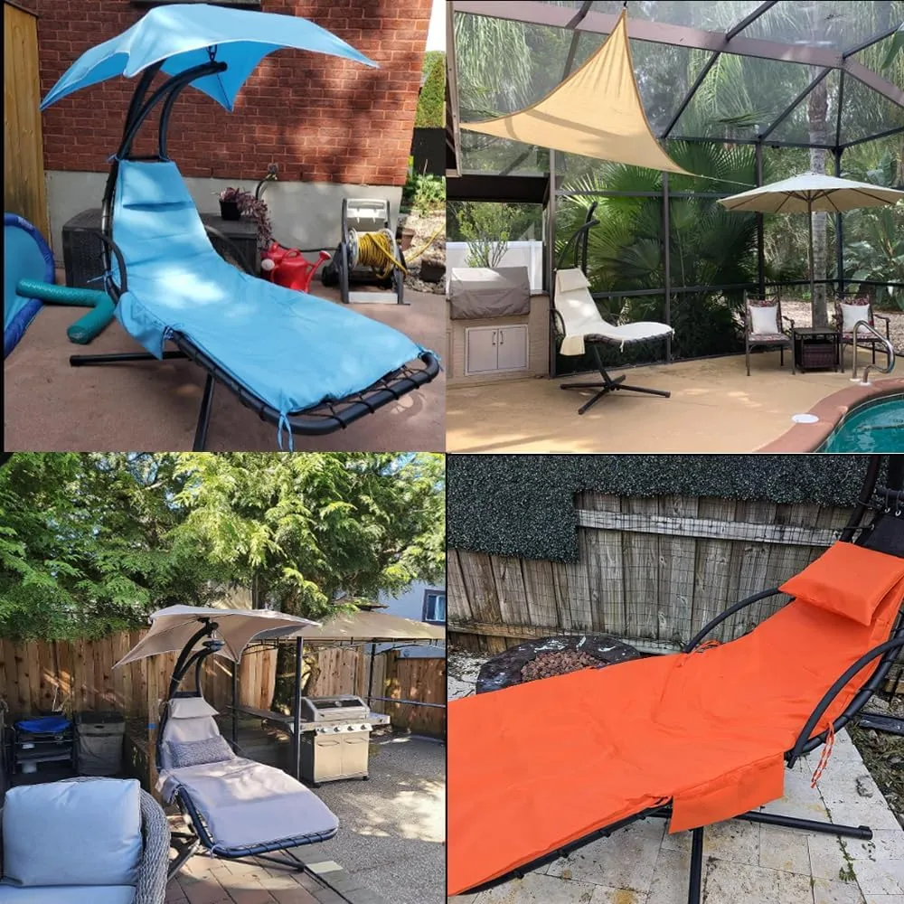 Outdoor Hanging Lounge Chair Replacement Cushion Cover and Umbrella Fabric, Patio Curved Chaise Hammock Floating Swing Chair Pads (Cushion Not Included) (Coffee)