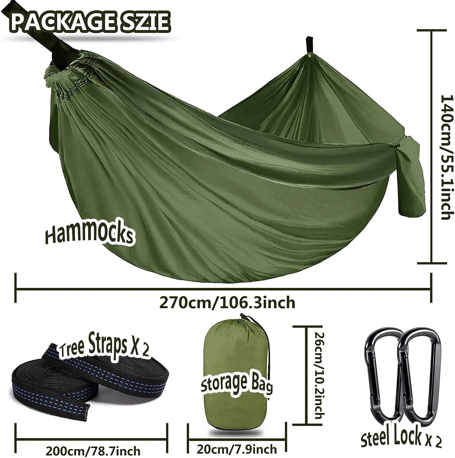 Outdoor Travel Hammock, Portable Camping Hammock, Double Hammock 200kg Load Capacity for Camping Hiking Backpacking,Blue
